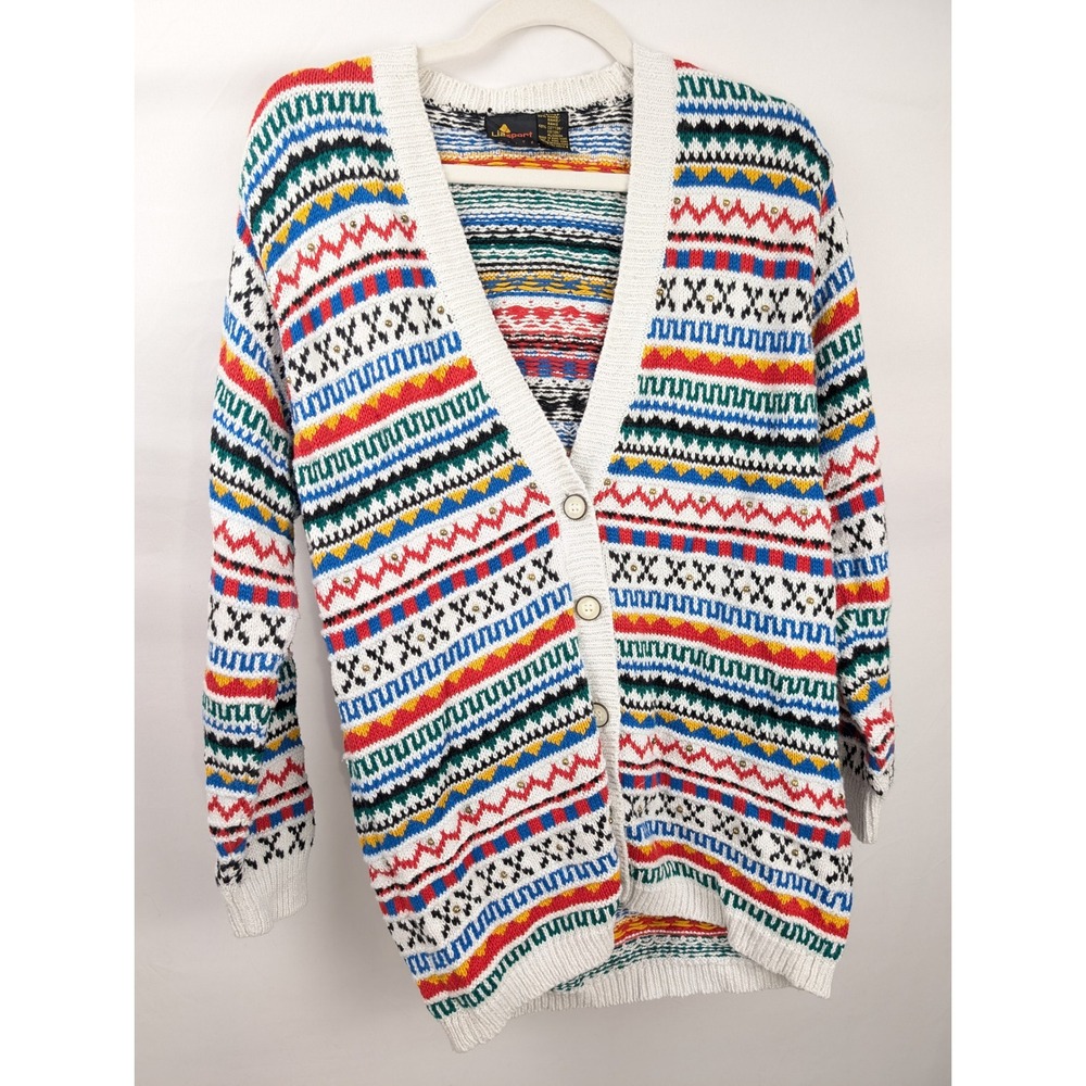 Vintage 90s Fair Isle Button Cardigan Sweater Size S Petite Teacher Cottagecore